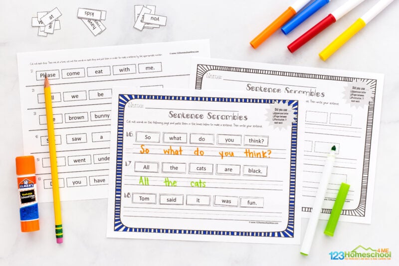 unscramble sentences worksheet grade 1