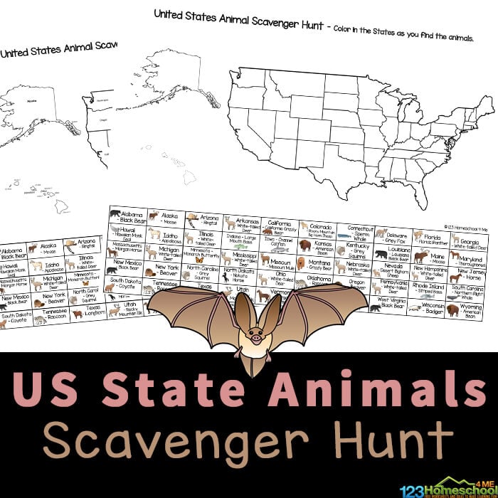 Kids will love looking for state animals with USA Printables of a United States Scavenger Hunt. Print the free printable scavenger hunts!