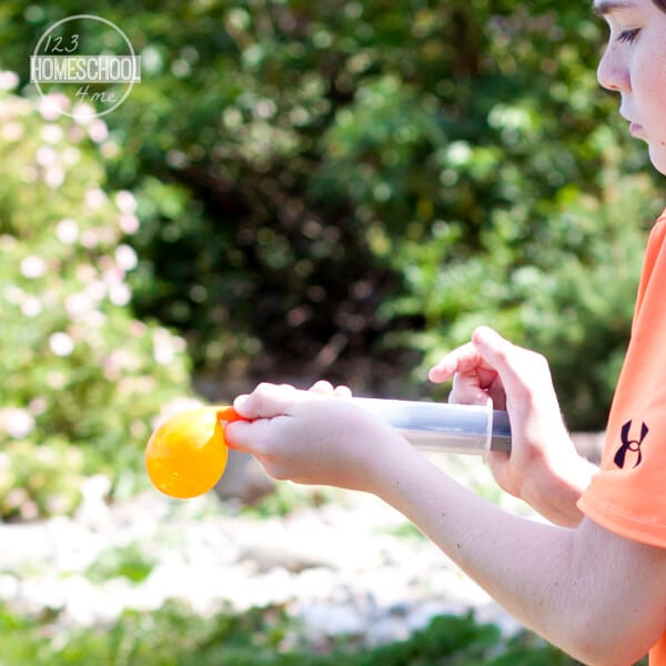 using a 60mL syringe fill the water balloons with various different liquids to perform the density experiment