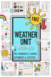 Make teaching kids about weather fun and EASY with this free weather unit. These Weather Worksheets help kids explore a variety of weather topics as well as some weather themed worksheet for early math and literacy too. Use these free weather printables as preschool, 1st grade, 2nd, grade, 3rd grade, 4th grade and kindergarten weather worksheets. Simply print pdf file with weather worksheets for kids and you are ready to learn!