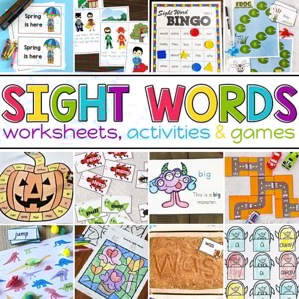Practice sight words for kids with FUN and FREE sight word printables, worksheets, readers, hands-on activitiy ideas, and sight word games .