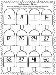 what comes before and after summer math worksheet