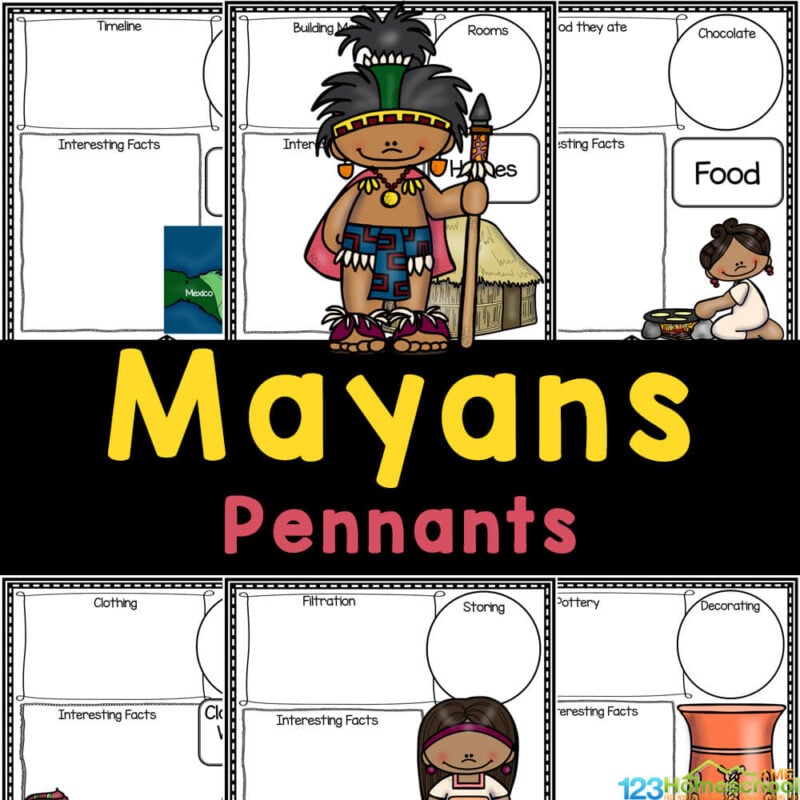 Learn who were the Mayans with this free printable pennant activity! Hands-on history for learning all about the Maya & where did they live.