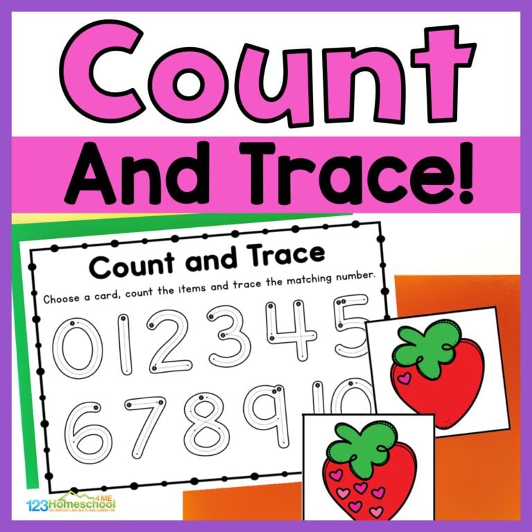 Practice tracing and writing numbers 1-10 with this FREE printable count and trace activity for preschool, pre-k, and kindergarten children!