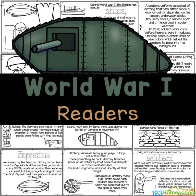 Learn about World War 1 for kids with this free printable reader for your history lessons. WW1 for kids readers are filled with facts!