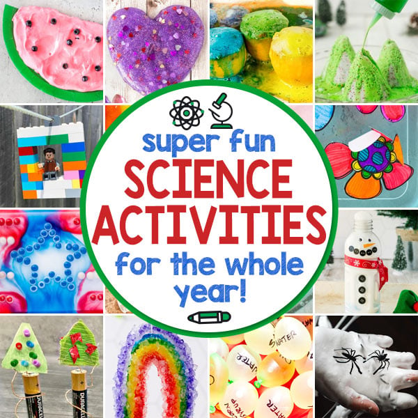 Looking for fun, engaging, and easy science experiments for toddler, preschool, pre-k, kindergarten, first grade, 2nd grade, 3rd grade, 4th grade, 5th grade, 6th grade, and elementary age students? You will love these good science experiments to try all year round. We have lots of fun projects to do at home for every season! From fall science experiments to winter science, summer experiments to spring science - we have a whole year's worth of homeschool science to help children study everything from chemistry, physics, biology, and more! Plus the science activities for kids are super CUTE, simple, and engaging too!