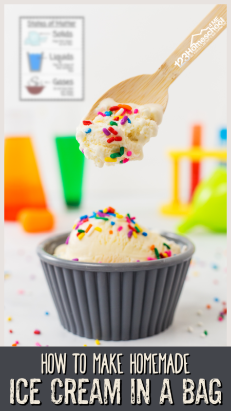 Learn about the science behing ice cream in a bag a summer activity with a free experiment worksheet exploring states of matter!