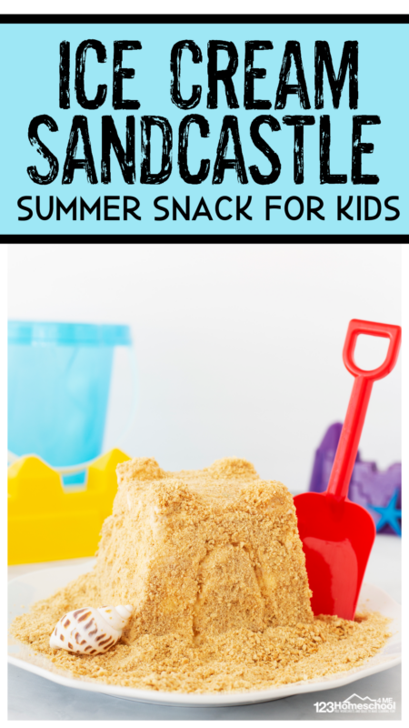 Kids will love eating this summer snack that looks like a sandcastle, but tastes like a yummy ice cream novelty. This sandcastle activity for kids is a quick and easy summer snack for kids! You will used a clean sandcastle mold, ice cream, vanilla wafers, and assorted candy to decorate. This is an EPIC beach activity your kids will be talking about for years to come. So add this fun idea to your bucket list to make (and eat) this summer activity for kids!