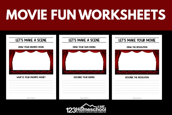Grab these FREE movie worksheets for a script lesson, creative writing activity, or movie night activities for kids of all ages!