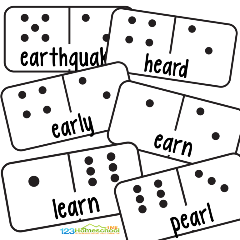 Work on the EAR sound words and how they make the "er" sound with this FREE printable domino phonics game for first graders! FUN Activity!